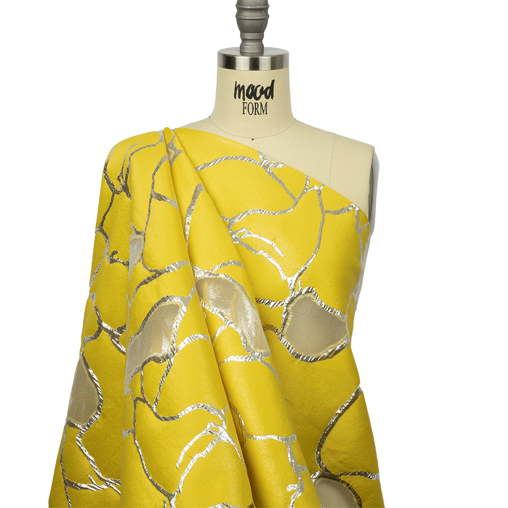 Metallic Silver and Lemon Abstract Luxury Burnout Brocade - Joann Fabrics