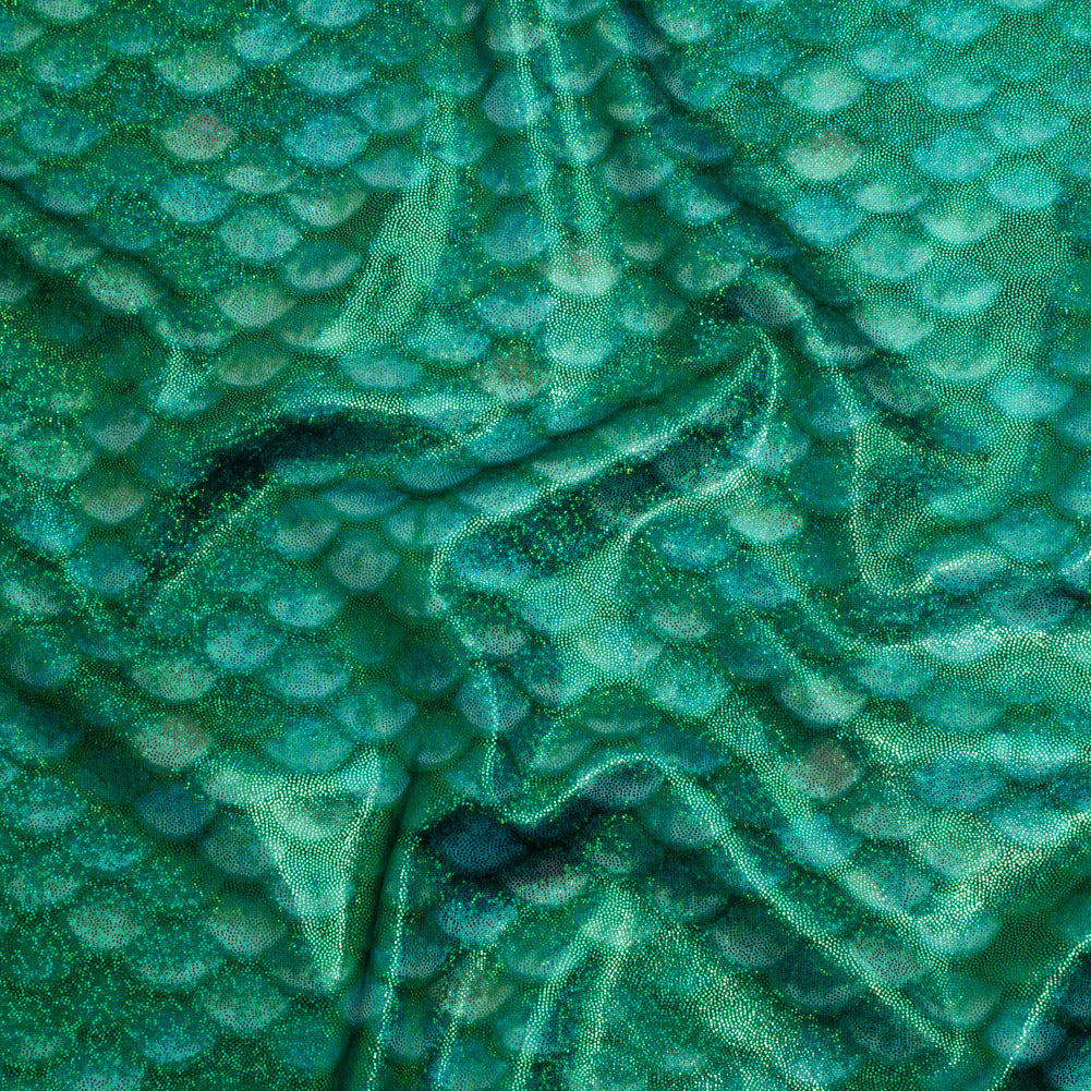 Yaya Han Metallic Foiled Stretch Spandex Polyester Jersey - Emerald Green Mermaid Scales and Tiny Dots - Cosplay Collection - Joann Fabrics