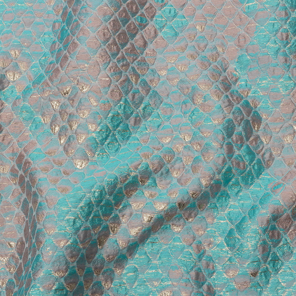 Metallic Pacific Blue and Flamingo Pink Abstracted Scales Luxury Brocade - Joann Fabrics