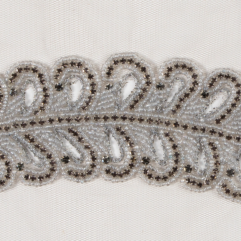 Gray Fancy Beaded Rhinestone Trim - 2