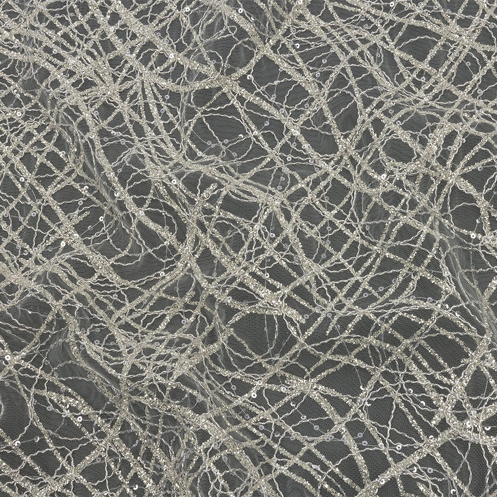 Corded Glitter Tulle with Sequins - White and Metallic Silver Abstract - Joann Fabrics