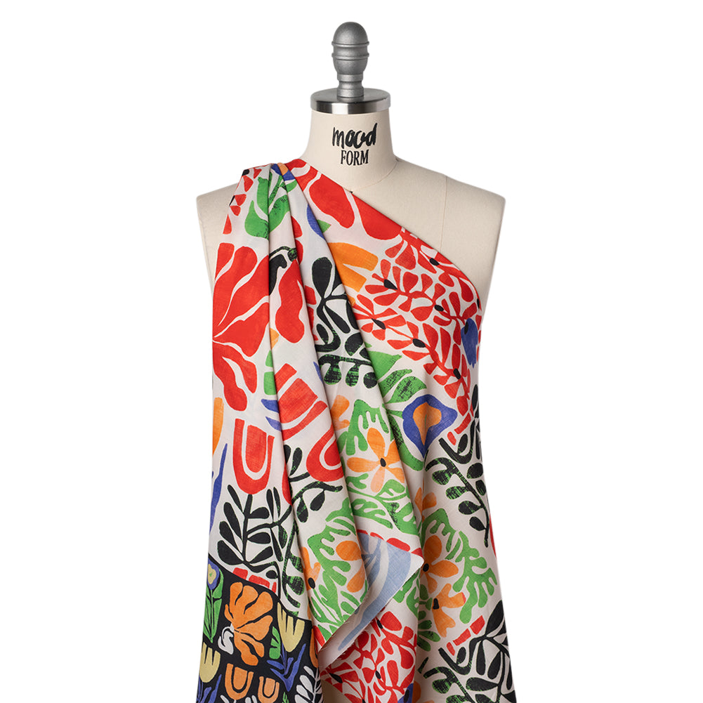 Polyester Shirting Print - Red, Orange and Ultramarine Simple Floral Blocks and Borders - Designer Deadstock - Joann Fabrics