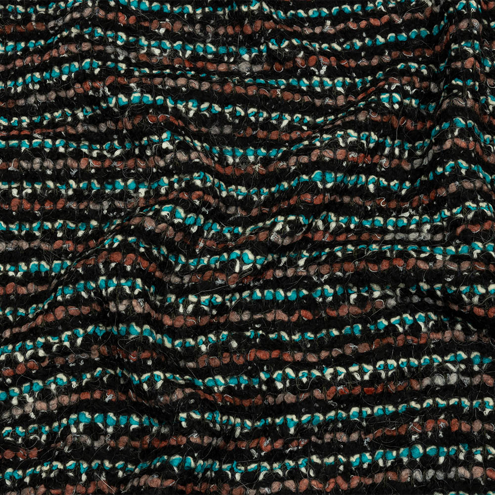 Russet, Turquoise and Black Boucle Stripes Chunky Wool Blend Sweater Knit - Joann Fabrics