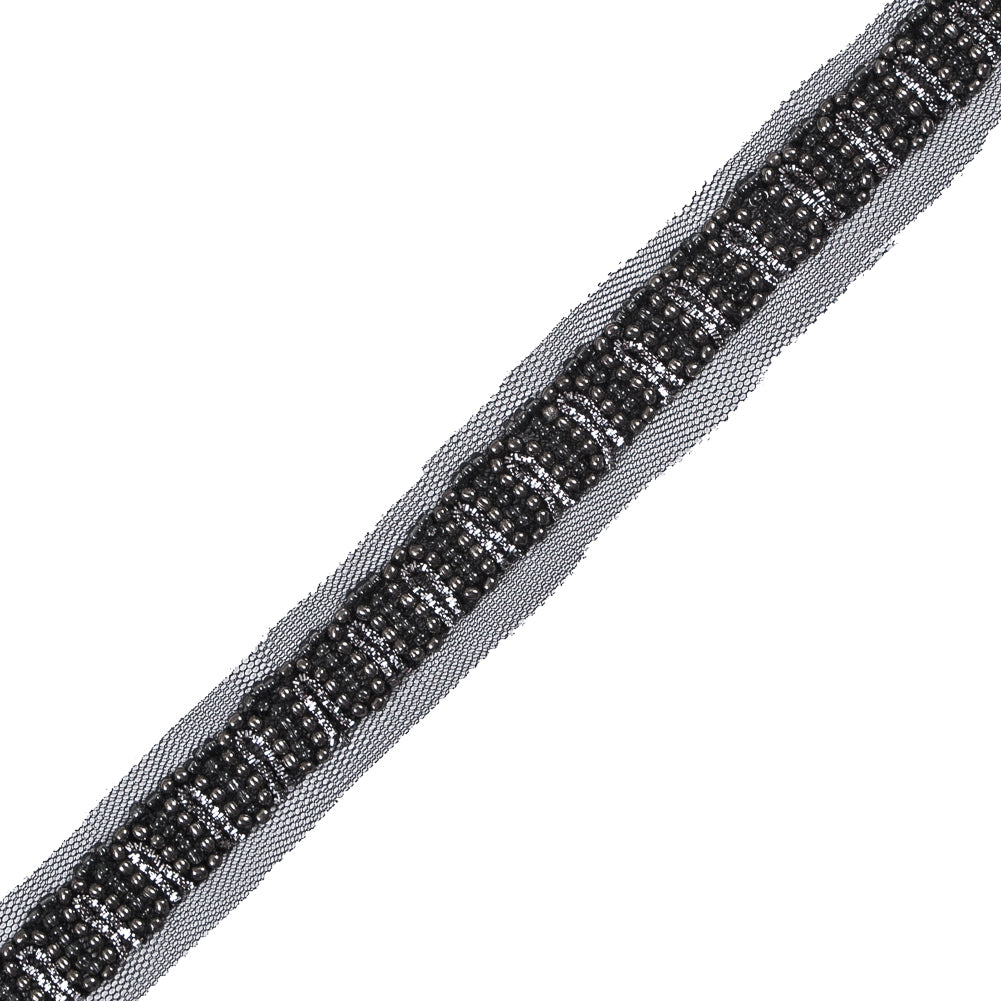 Black and Silver Fancy Beaded Trim - 0.75