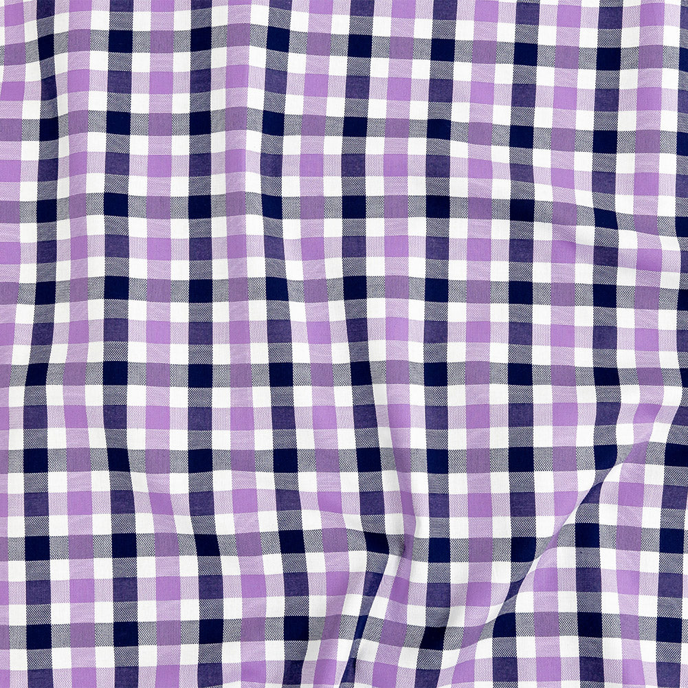 Premium Deep Wisteria and Navy Large Tattersall Checkered Cotton Shirting - Joann Fabrics