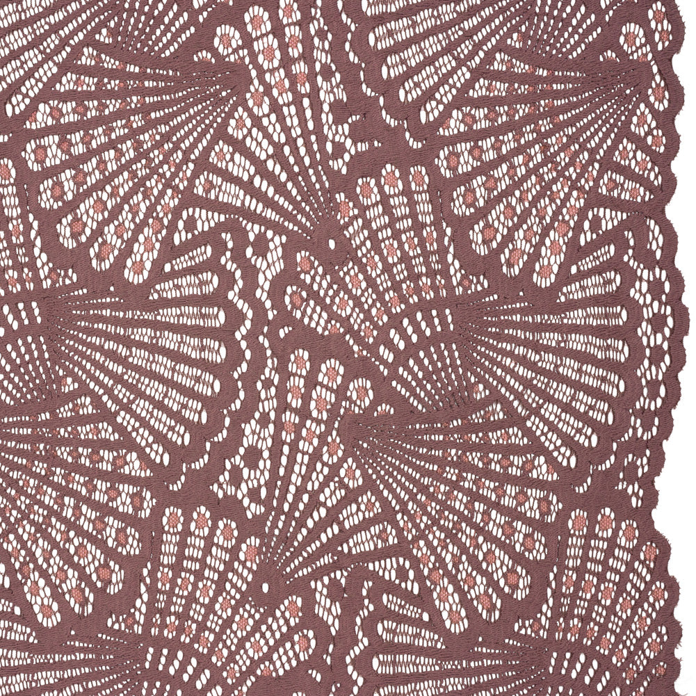 Stretch Raschel Lace with Finished Edges - Old Rose and Salmon Shell Fans - Joann Fabrics