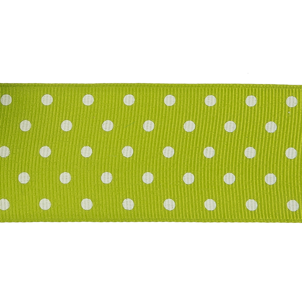 Lime Green and White Polka Dots Grosgrain Ribbon - 1.625