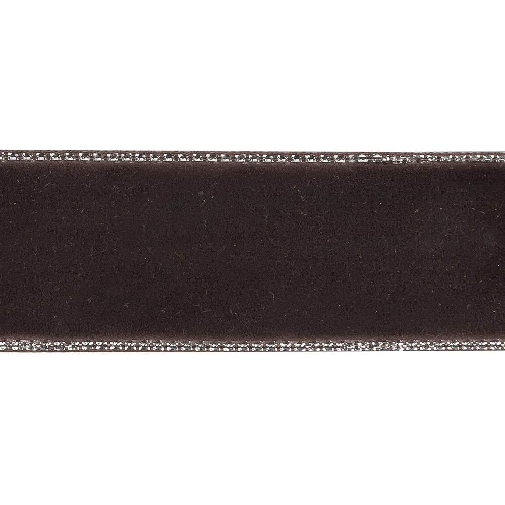 Chocolate Plum and Silver Metallic Lined Velvet Ribbon - 0.875