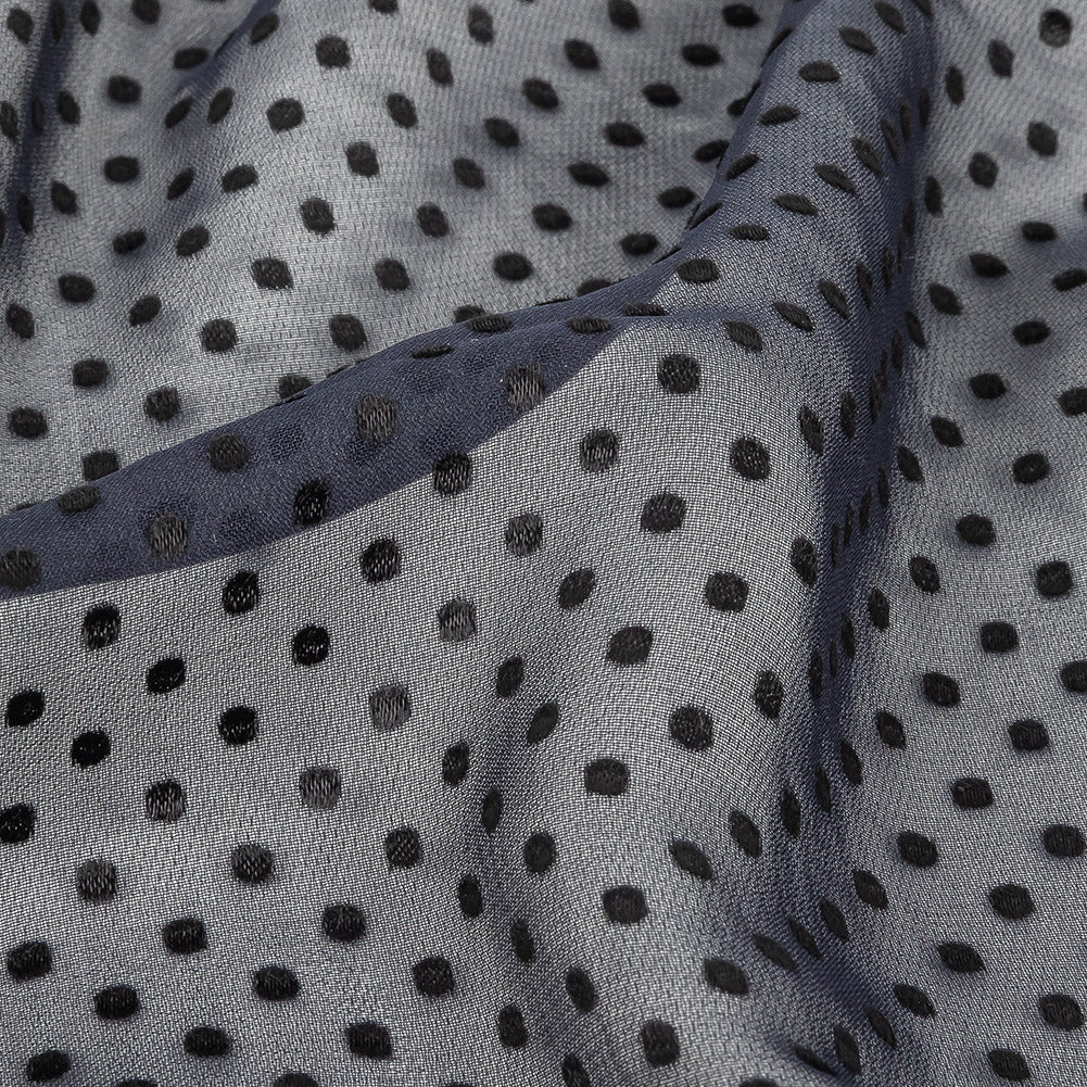 Famous Australian Designer Black Iris Chiffon Silk with Luminous Burnout Polka Dots - Joann Fabrics