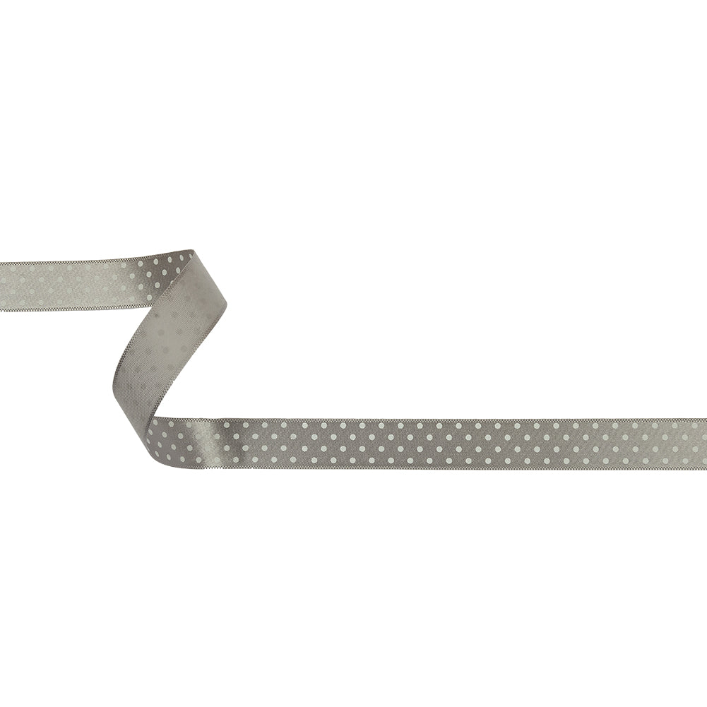 Gray and White Polka Dot Satin Ribbon - 0.625
