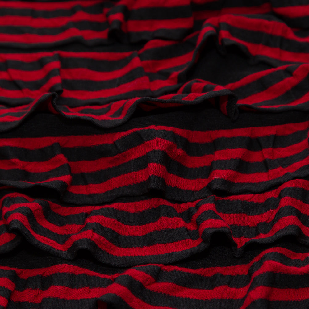 Black Polyester Jersey with Red and Black Bengal Striped Ruffles - Joann Fabrics