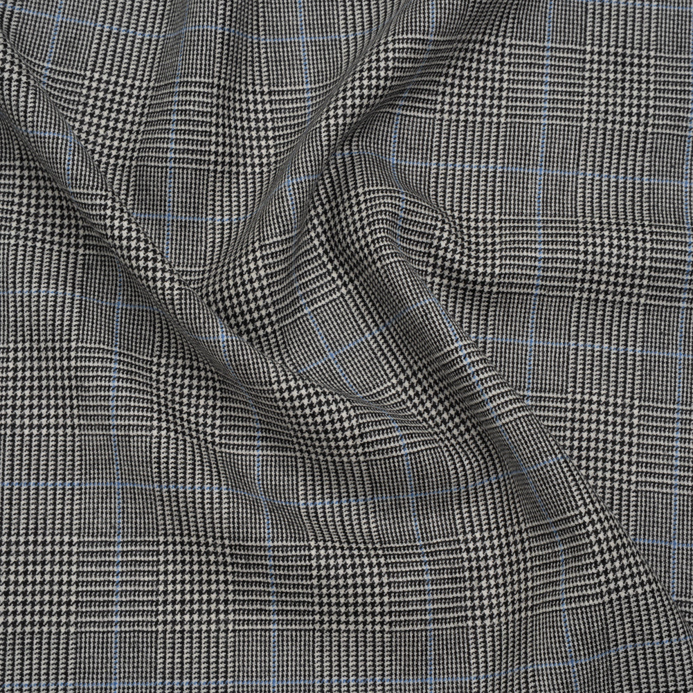 Brushed Virgin Merino Wool Twill - Black, White and Sky Blue Glen Plaid - Joann Fabrics