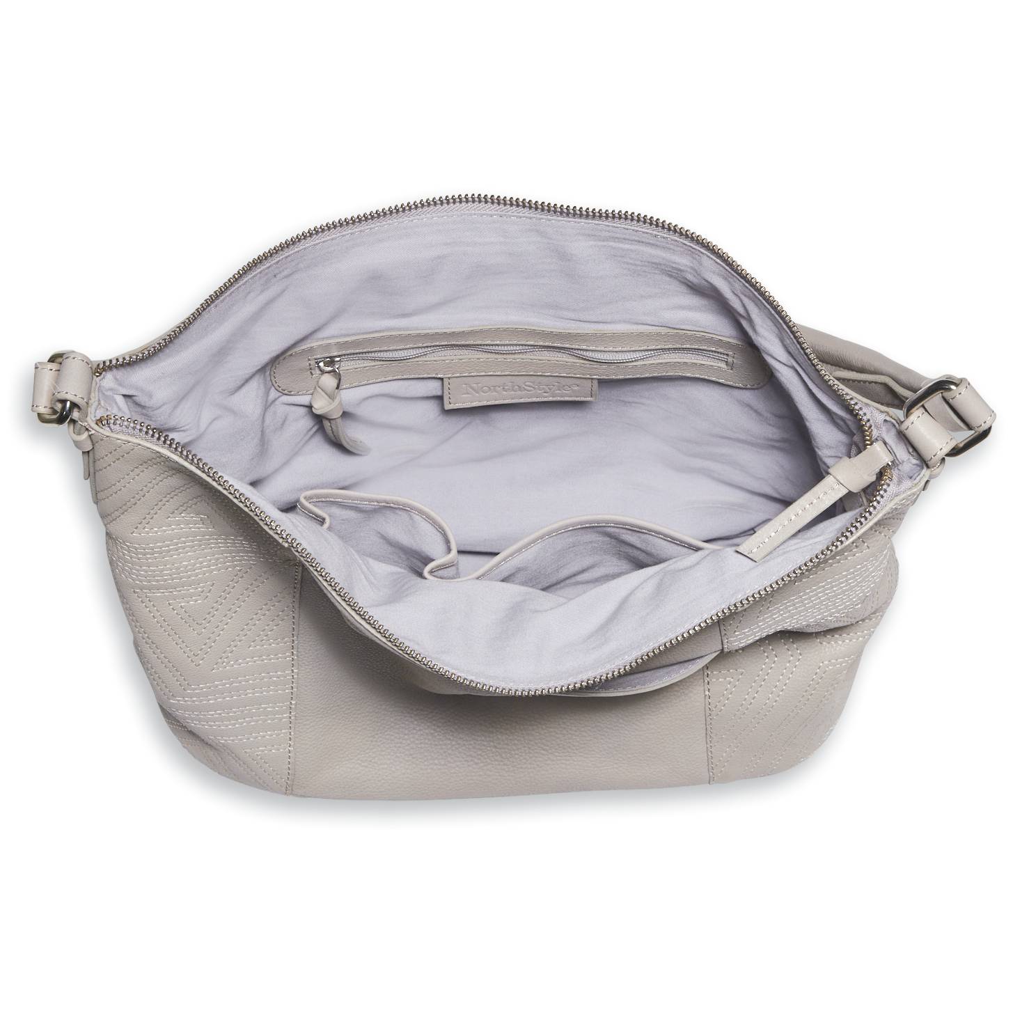 Stitch-Accent Leather Bag, Top Zip, Interior Pockets, Metal Feet - Northstyle Catalog