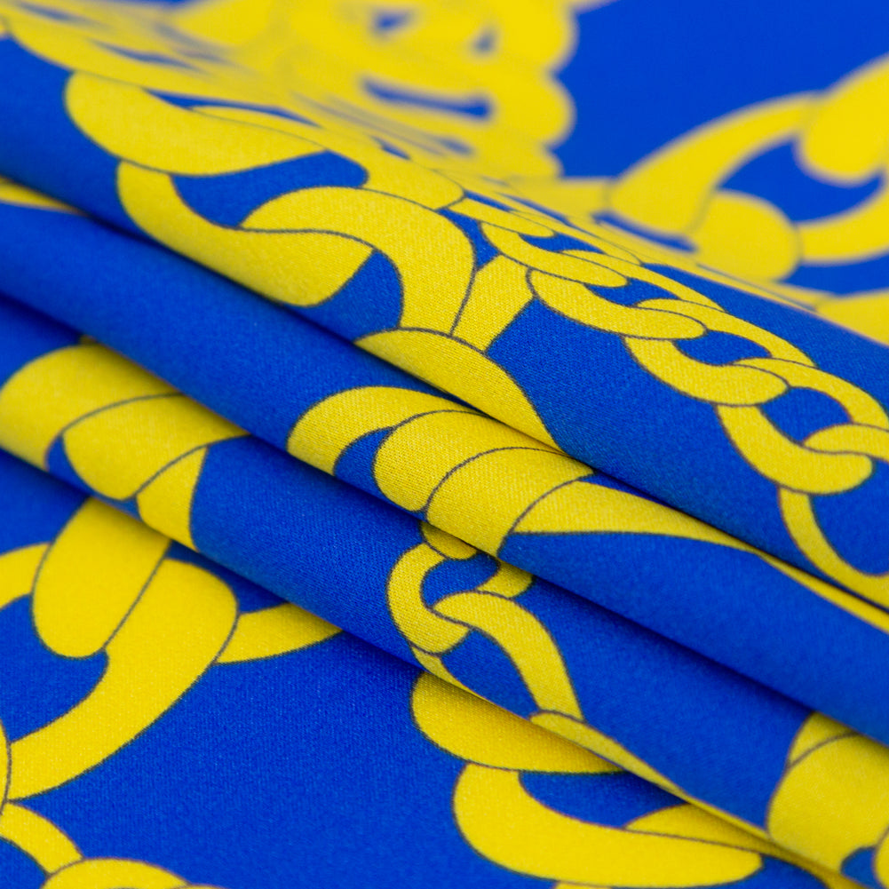 Mood Exclusive Italian Blue and Yellow Chains Digitally Printed Silk Charmeuse - Joann Fabrics