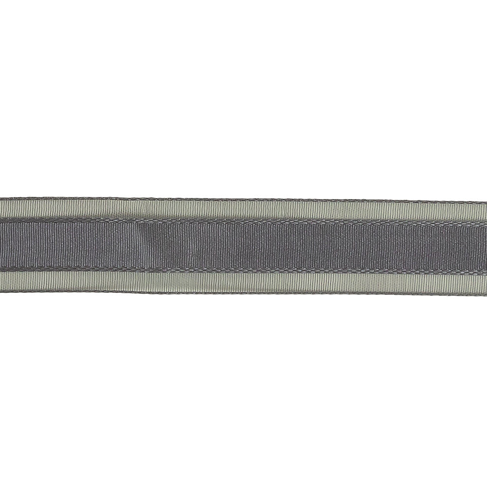 Folkstone Gray Woven Ribbon with Sheer Organza Borders - 0.75