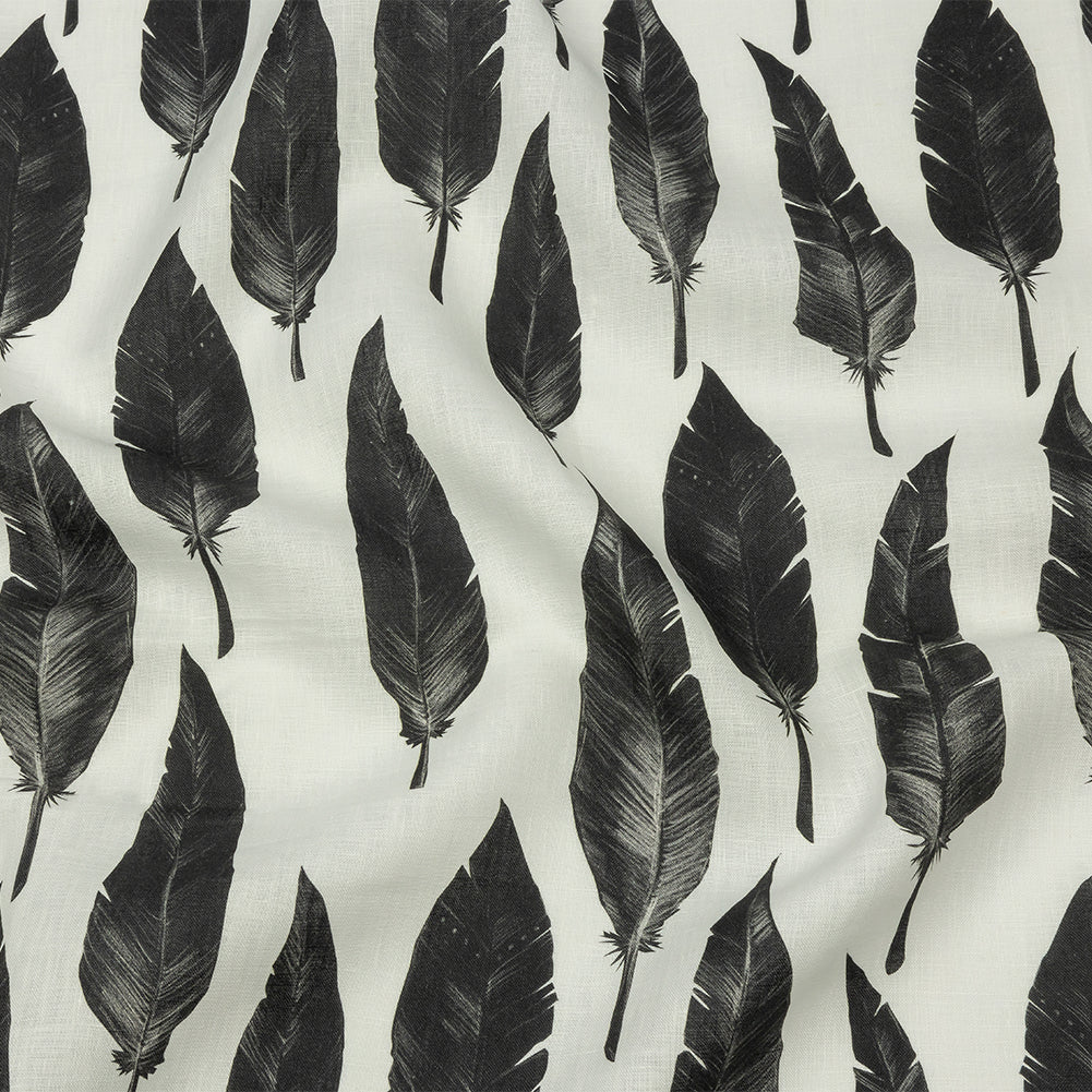 Black and White Feather Array Medium Weight Linen Woven - Joann Fabrics