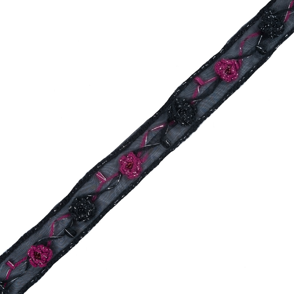 Black Embroidered Organza Trim - 1.25