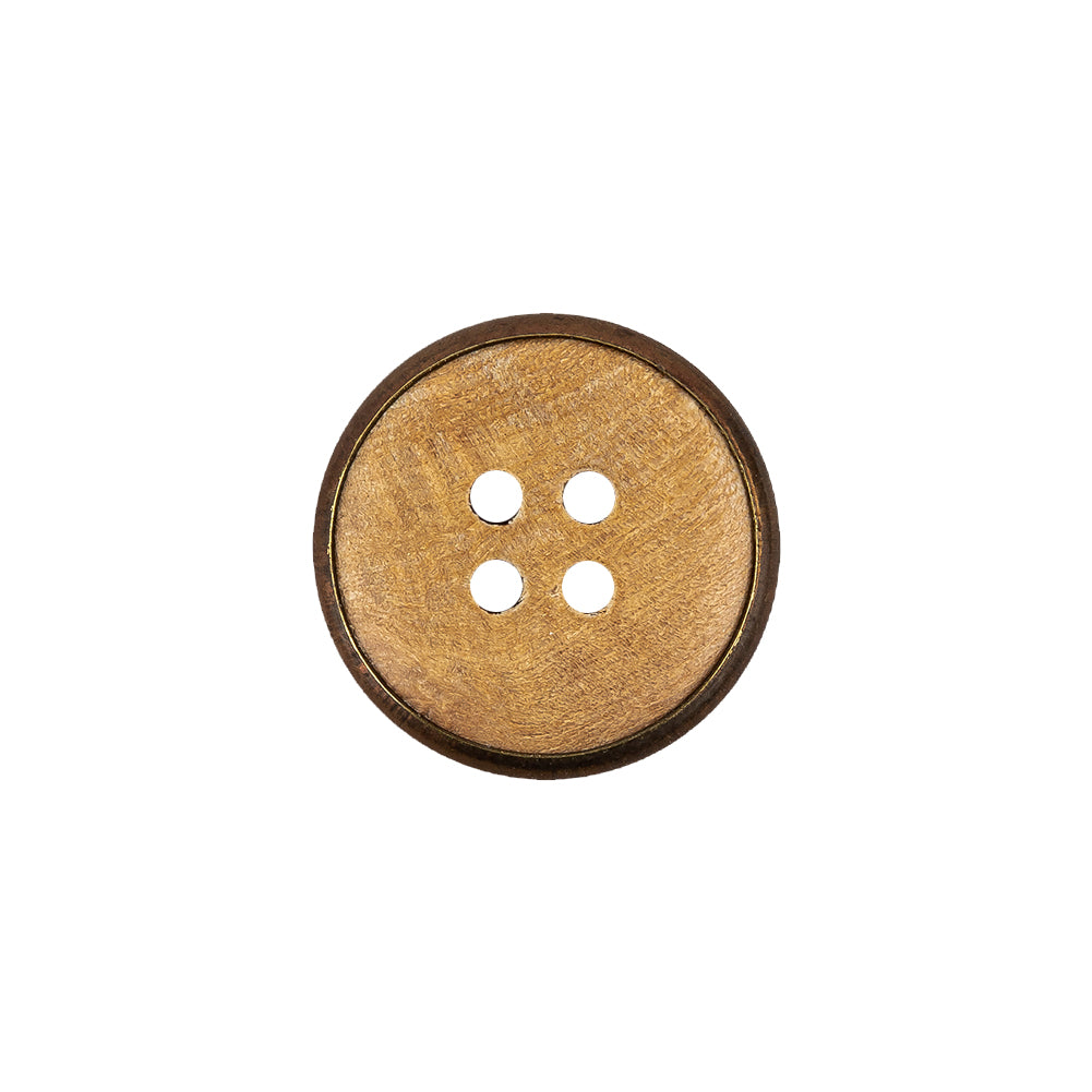 Portuguese Natural Wood Set-in Brass 4-Hole Button - 28L/18mm - Joann Fabrics