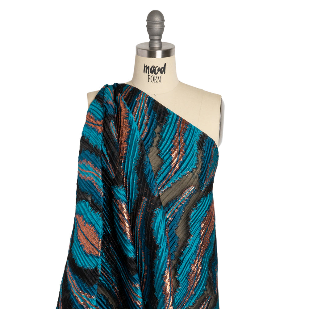 Metallic Copper, Teal and Black Abstract Islands Ribbed Burnout Luxury Brocade - Joann Fabrics