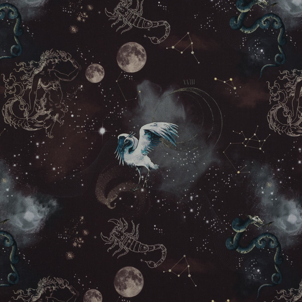 Cotton Voile - Burgundy Celestial Birds - Apollo's Disguise Burgundy Print - Mood Exclusive Gaia Collection - Joann Fabrics