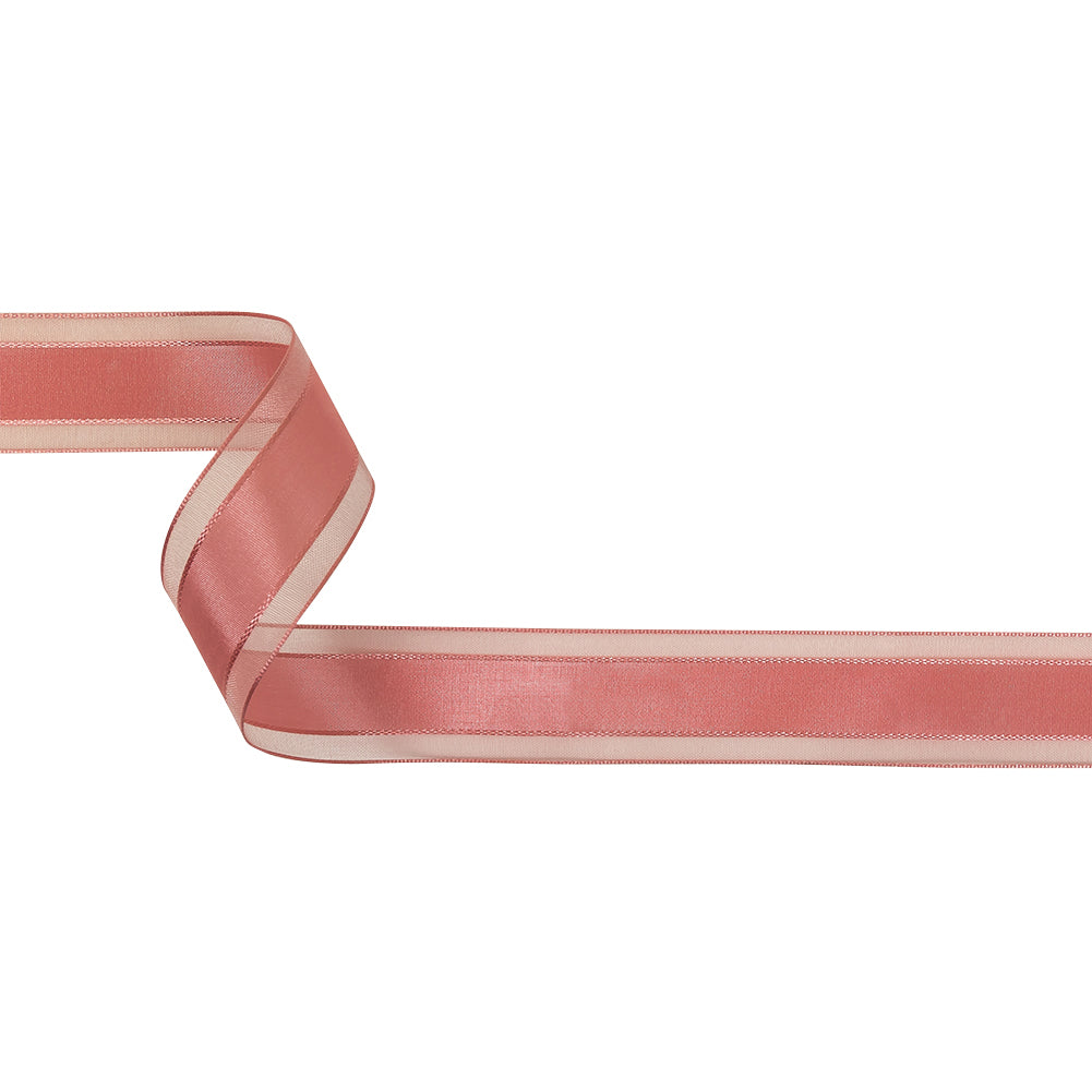 Bubblegum Woven Ribbon with Sheer Organza Borders - 1