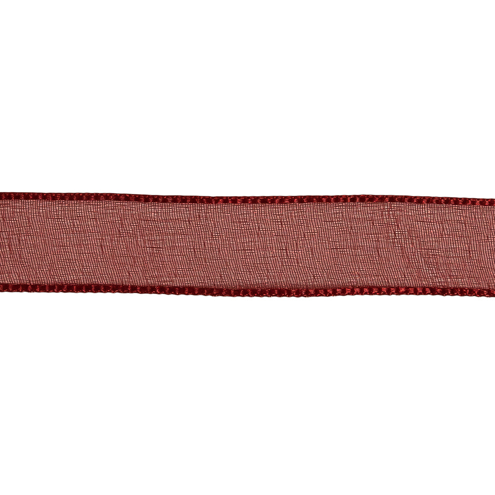 Wine Shimmering Organza Ribbon with Woven Edges - 0.75
