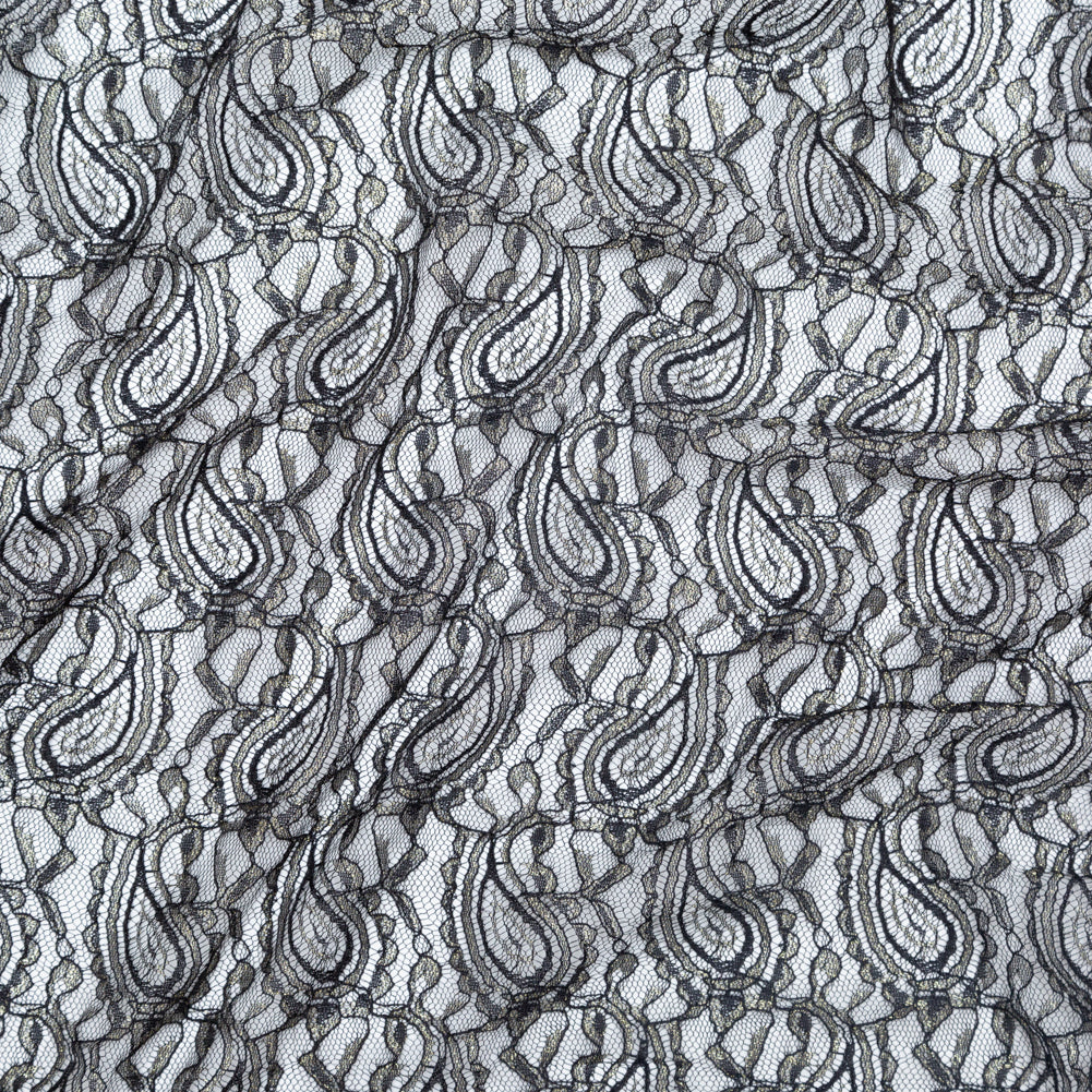 Stretch Corded Chantilly Lace - Metallic Gold and Black Paisley - Joann Fabrics