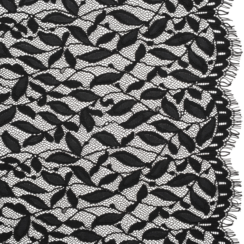 Corded Lace Panel with Finished Scalloped Edges - Black Leafy Stems - Joann Fabrics