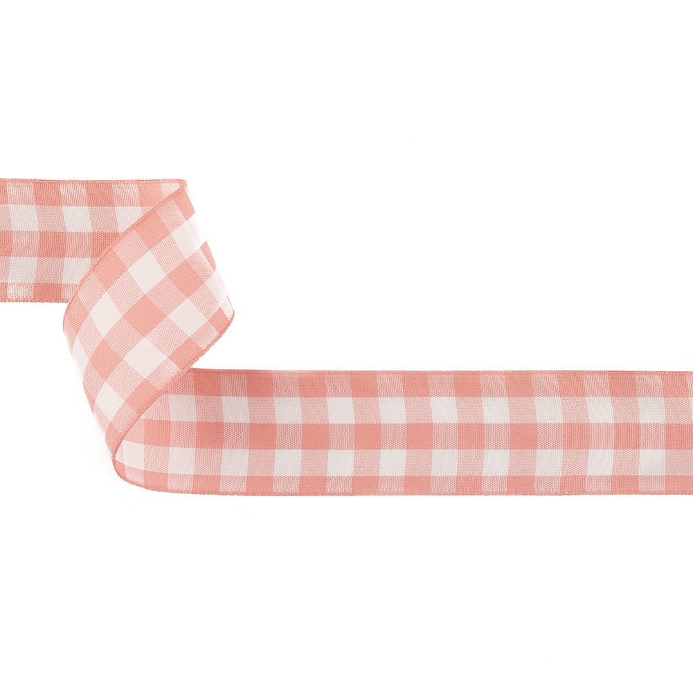 Rose and Bright White Gingham Woven Ribbon - 1.5
