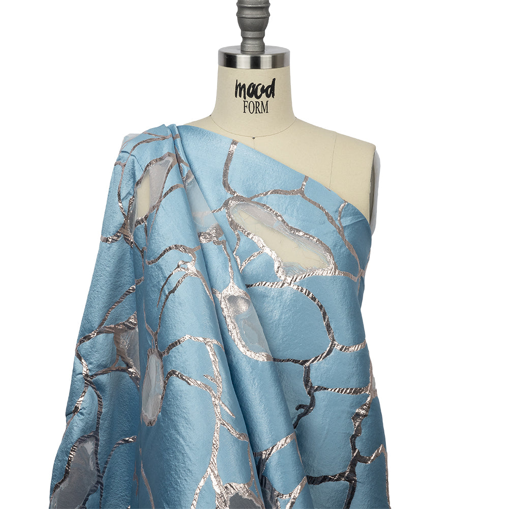 Metallic Silver and Sky Abstract Luxury Burnout Brocade - Joann Fabrics
