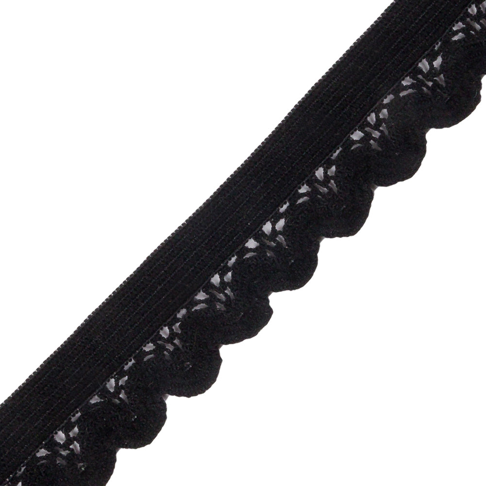 Famous NYC Designer Black Scalloped Elastic Lace Trim - 0.75