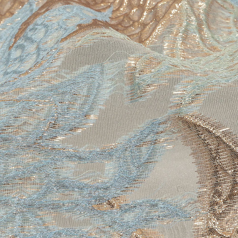 Metallic Gold and Baby Blue Leafy Luxury Burnout Brocade - Joann Fabrics