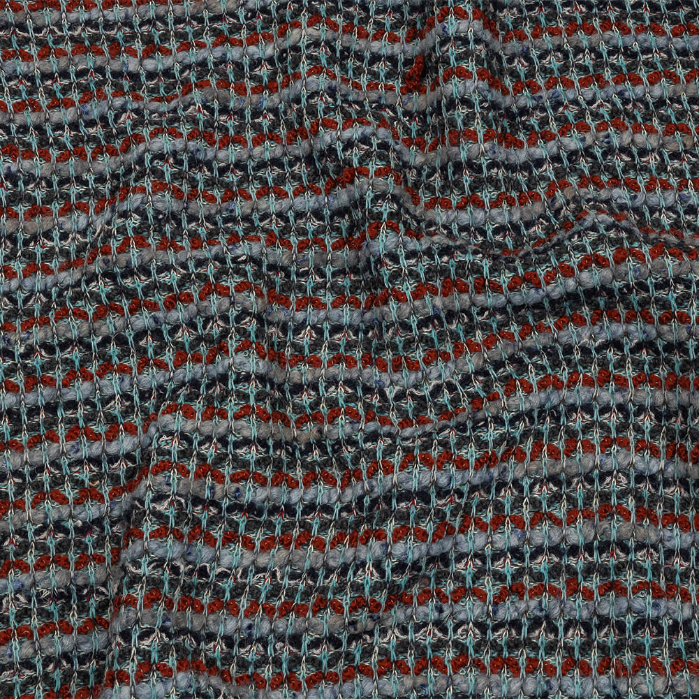 Burnt Orange, Gray, and Blue Boucle Stripes Chunky Wool Blend Sweater Knit - Joann Fabrics