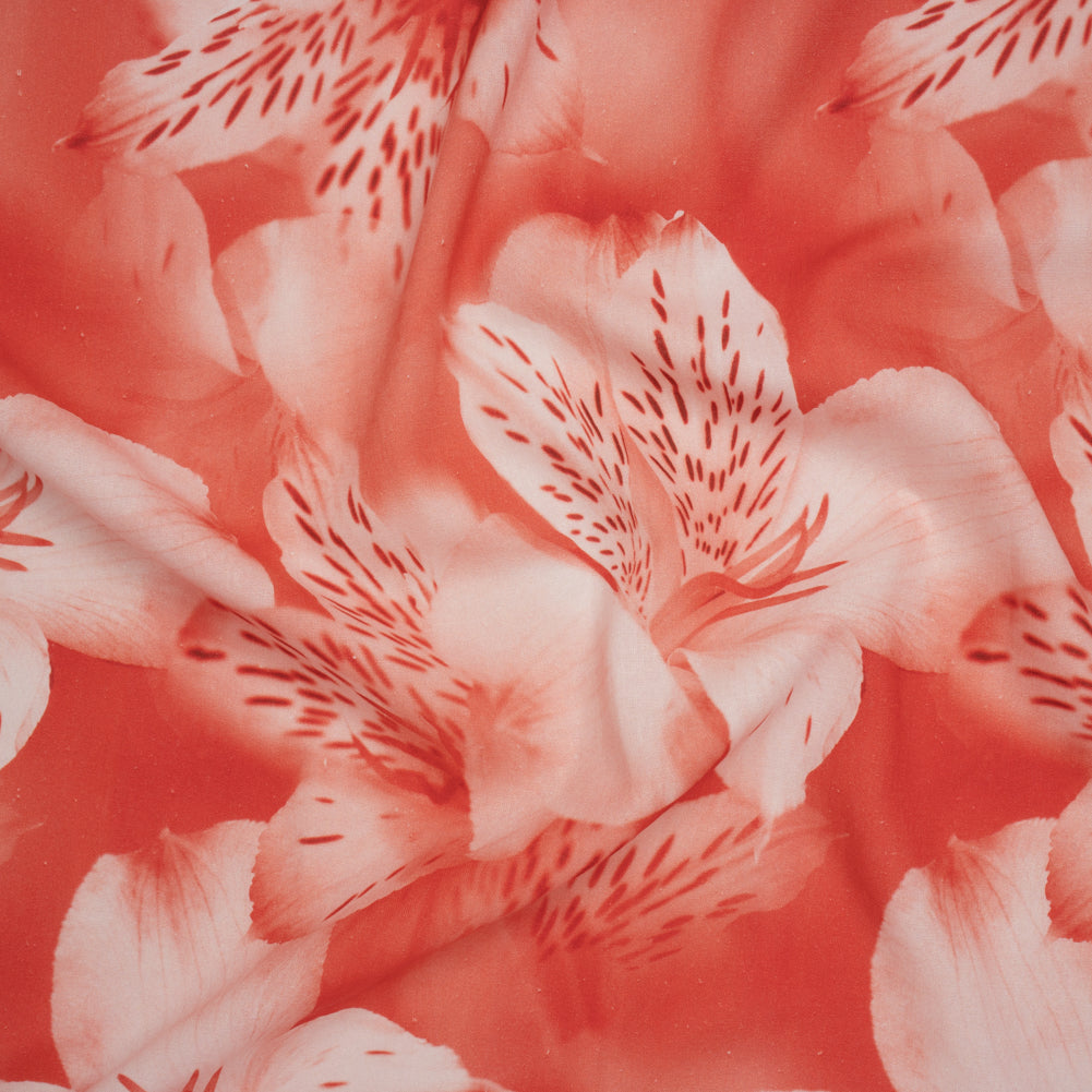 Linen and Rayon Woven - Coral Red and White Hazy Tiger Lilies Floral - Mood Exclusive Hazy Daze Print - Joann Fabrics