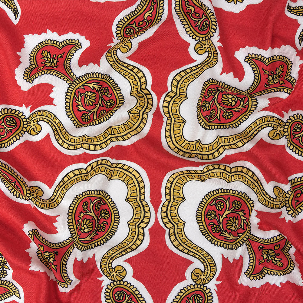 Polka Dotted Viscose Jacquard Print - Hot Coral and Gold Fancy Paisley - Mood Exclusive Elaborate Eminence - Joann Fabrics