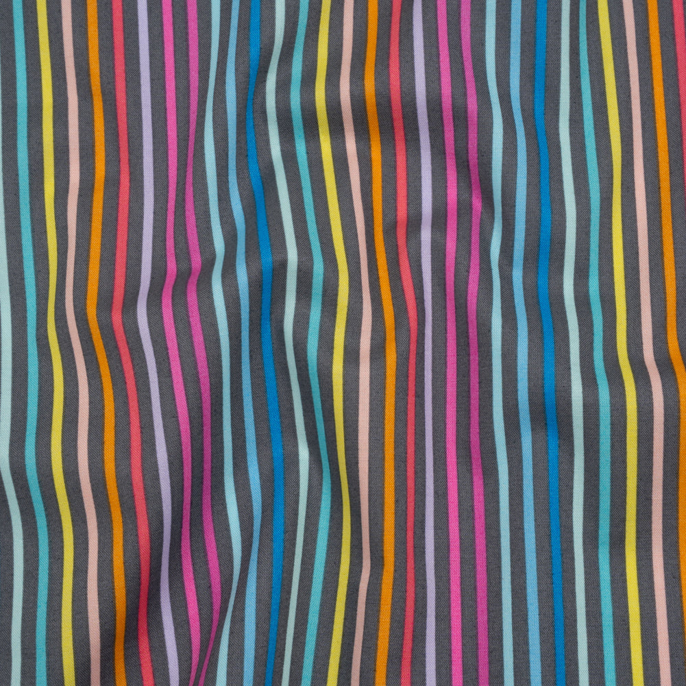 Printed Quilting Cotton by Ghazal Razavi for FIGO Studio - Gray and Rainbow Stripes - Dewfall Collection - Joann Fabrics
