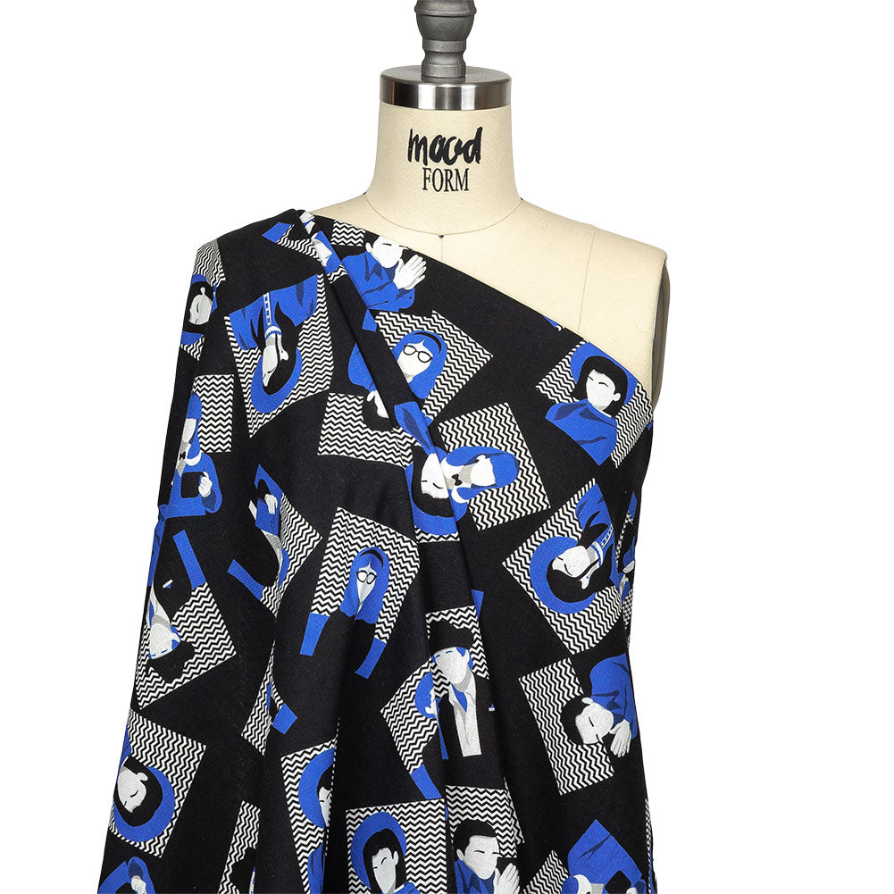 Linen and Rayon Woven - Blue and Black Talking Heads - In the Blues Print - Mood Exclusive Indigo Collection - Joann Fabrics