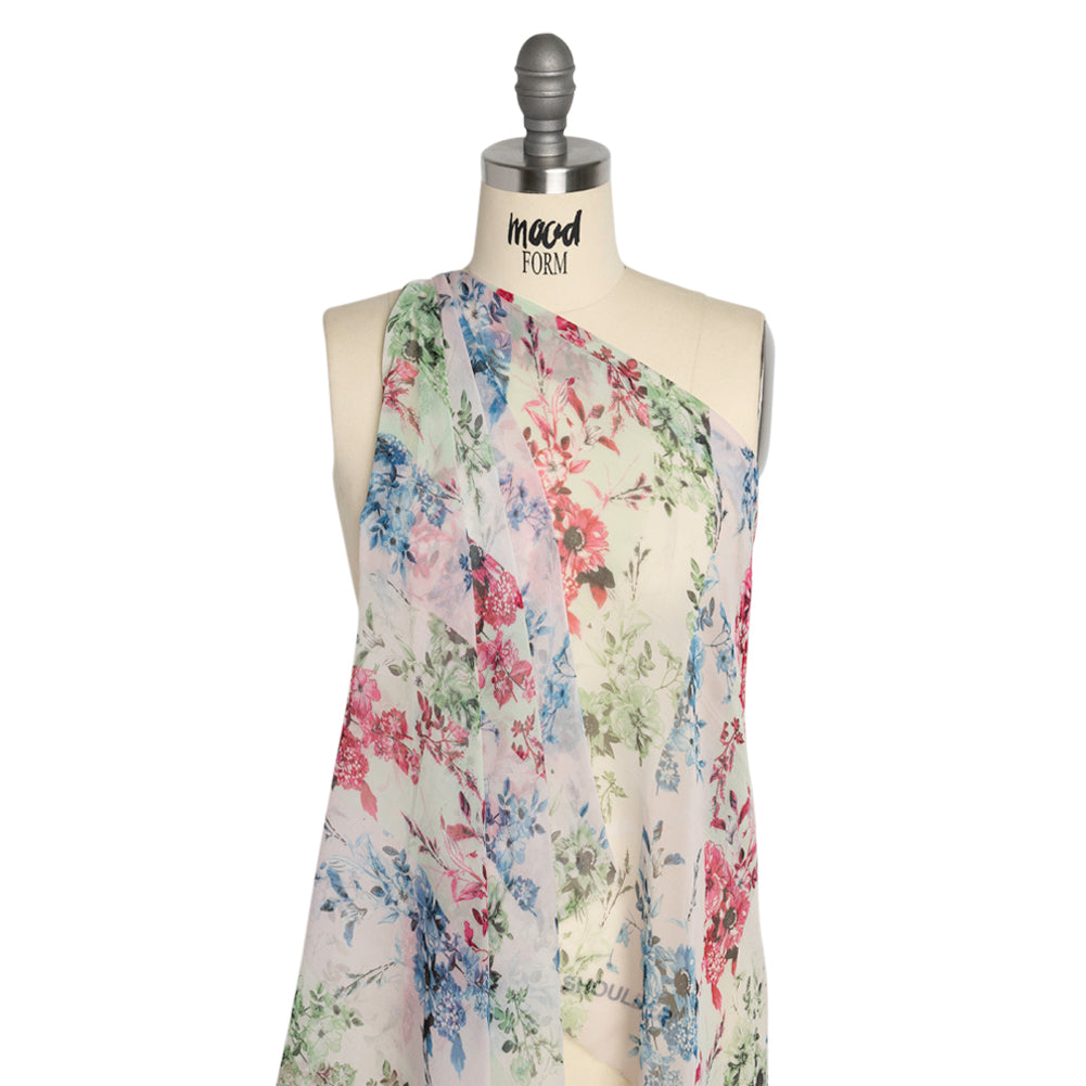 Green, Blue and Pink Floral Wavy Stripes Silk Chiffon - Joann Fabrics