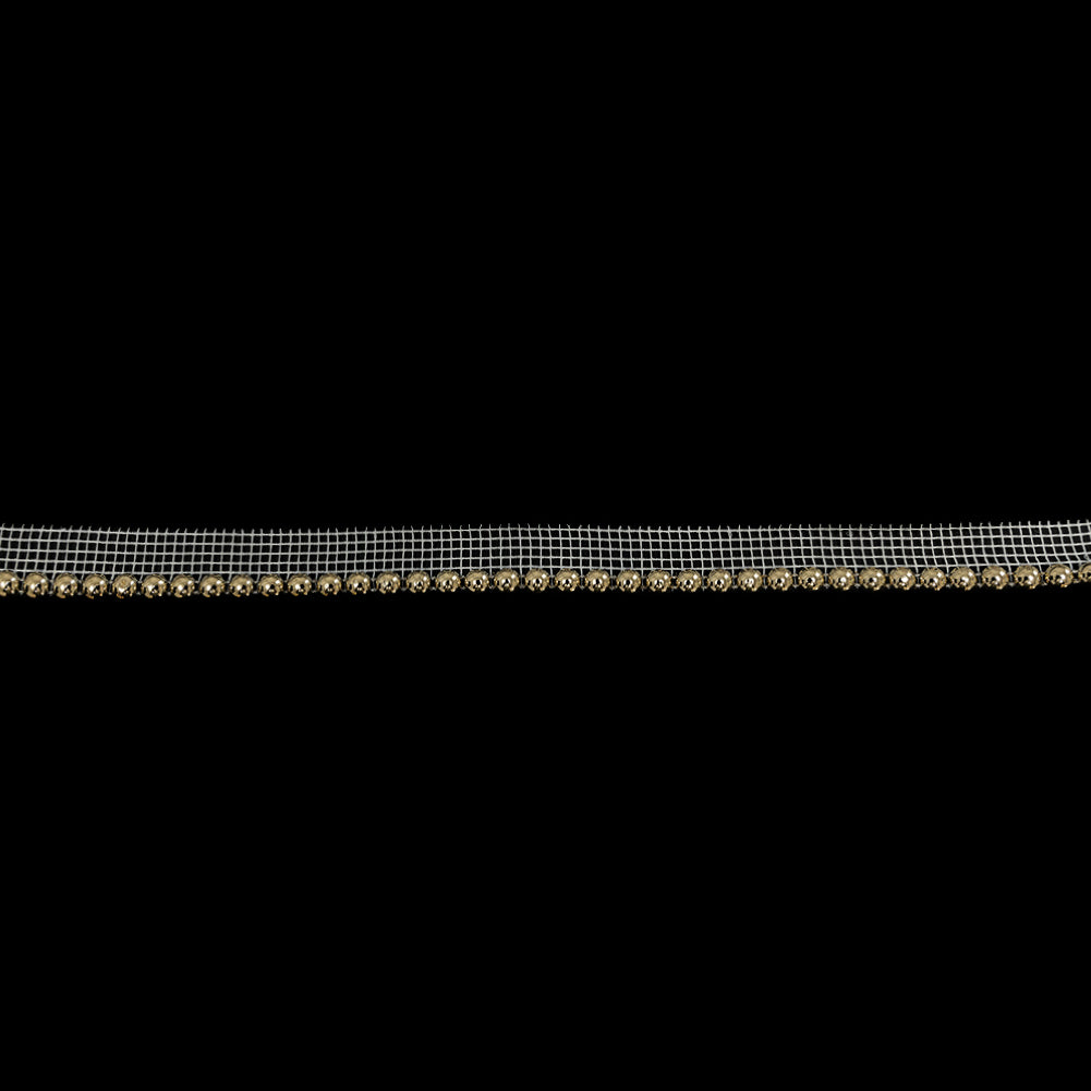 Vintage Gold Circular Beaded Trimming with White Mesh Lip - 0.5
