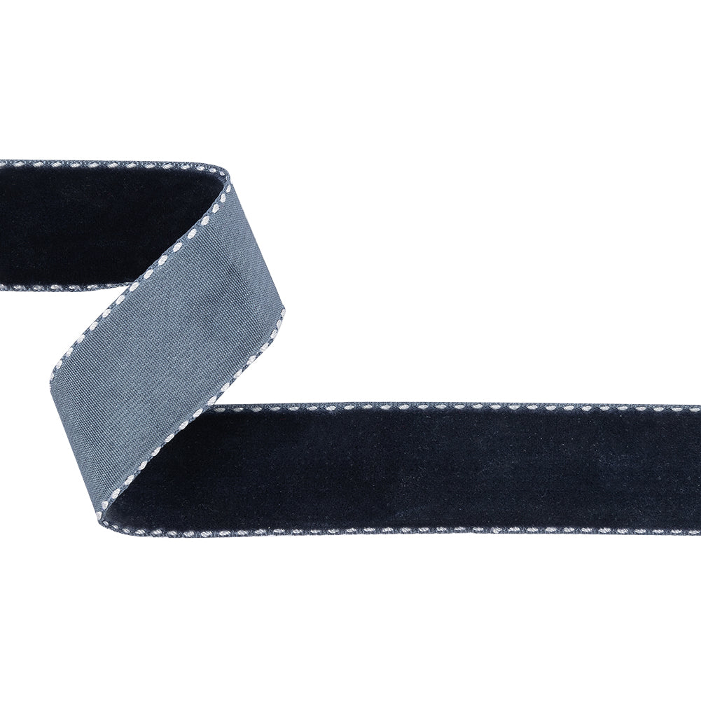 Dress Blues and White Side-Stitched Velvet Ribbon - 1