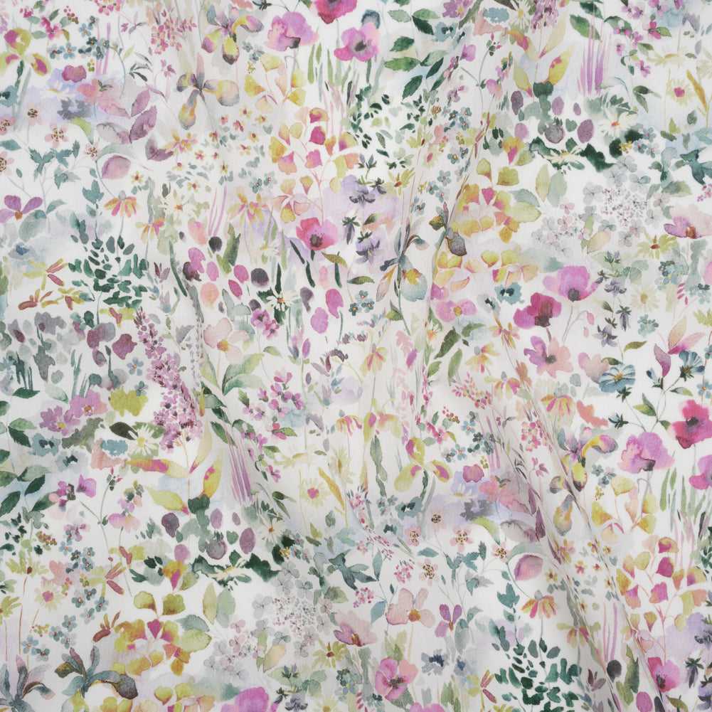 Liberty Fabrics Tana Lawn® - Felda Green - Pink, Yellow and Green Watercolor Flowers - Joann Fabrics