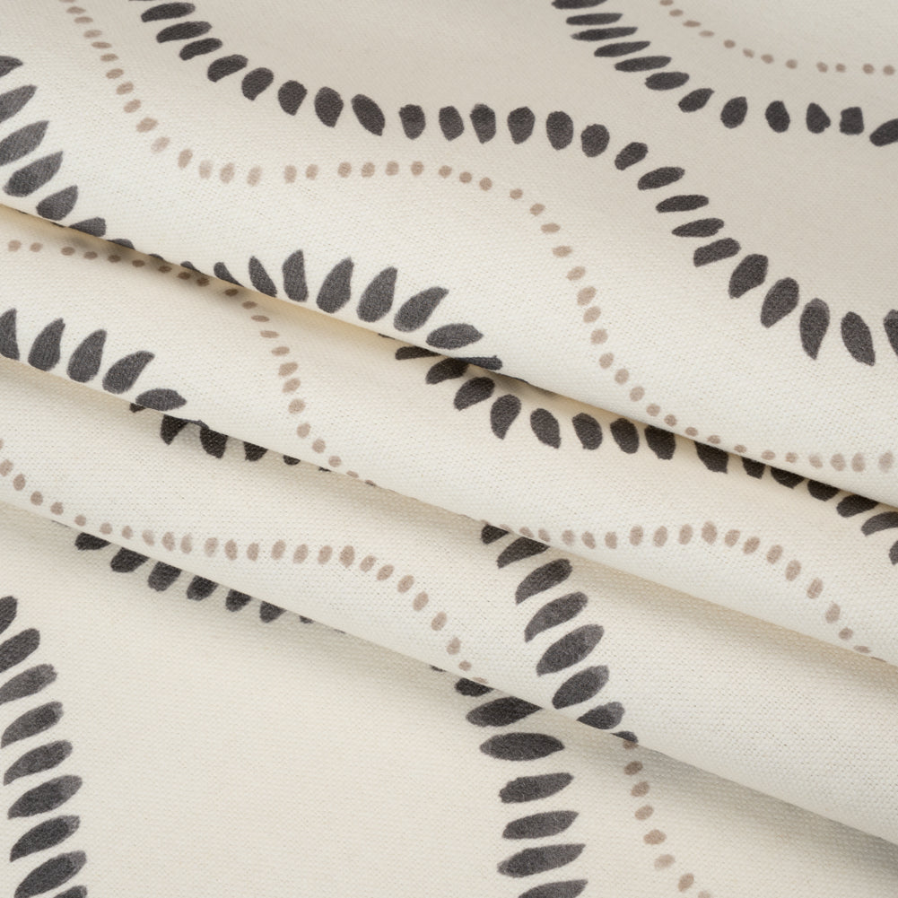 Cotton and Linen Canvas Print - Charcoal Waves of Petal and Dots - British Imported - Joann Fabrics