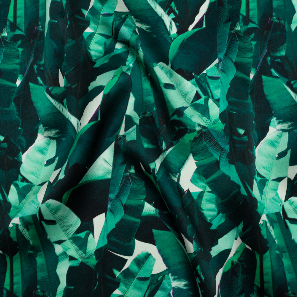 Silk Charmeuse 19mm - Dark Teal and Mint Green Tropical Leaves - Joann Fabrics