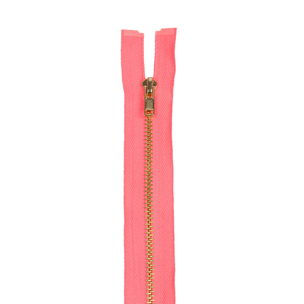 Neon Coral and Gold T3 Open End Metal Zipper - 36