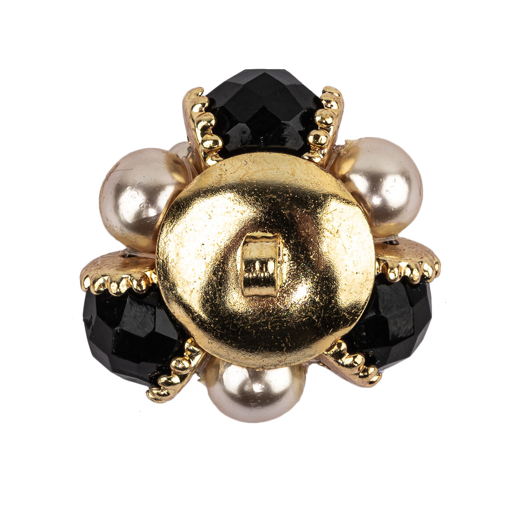 Vintage Swarovski Black, Pearl and Gold Floral Ornate Shank Back Button - 48L/30.5mm - Joann Fabrics