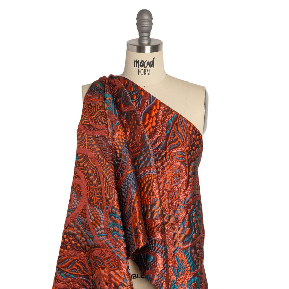 Metallic Red, Burnt Orange and Navy Organic Flow Luxury Brocade - Joann Fabrics