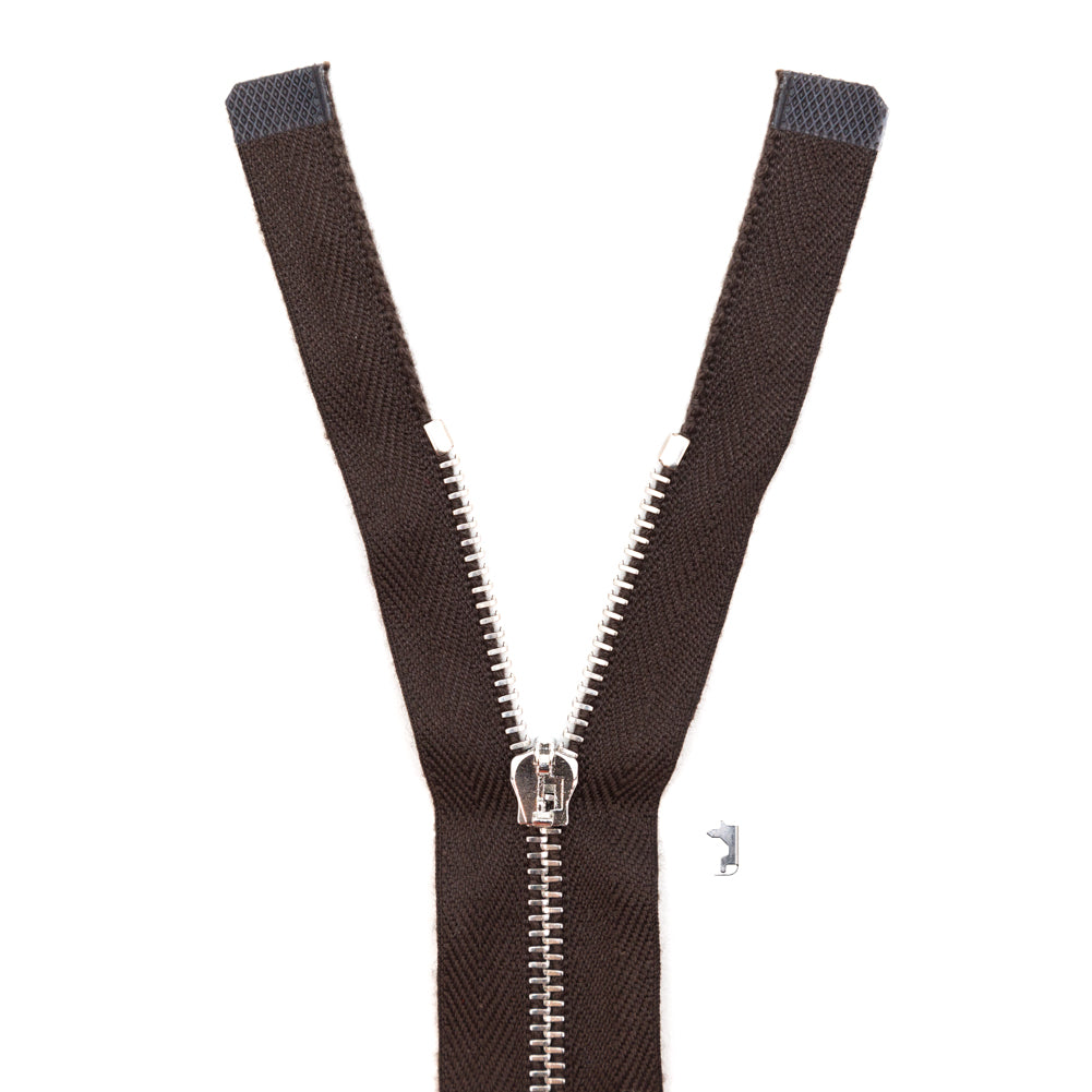 Mood Exclusive Italian Brown and Silver T3 Open End Metal Zipper - 27.5