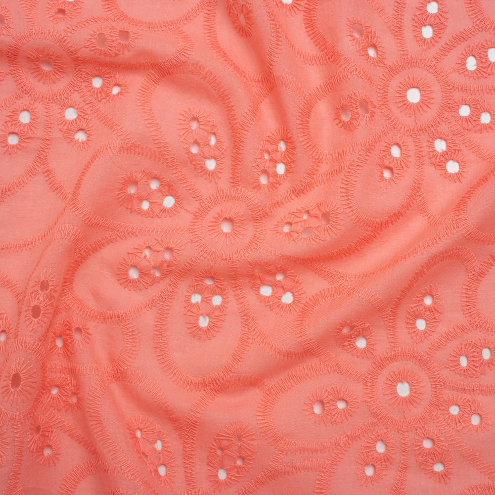 Embroidered Eyelet Cotton Voile - Warm Coral Big Flowers - Naomi Collection - Joann Fabrics