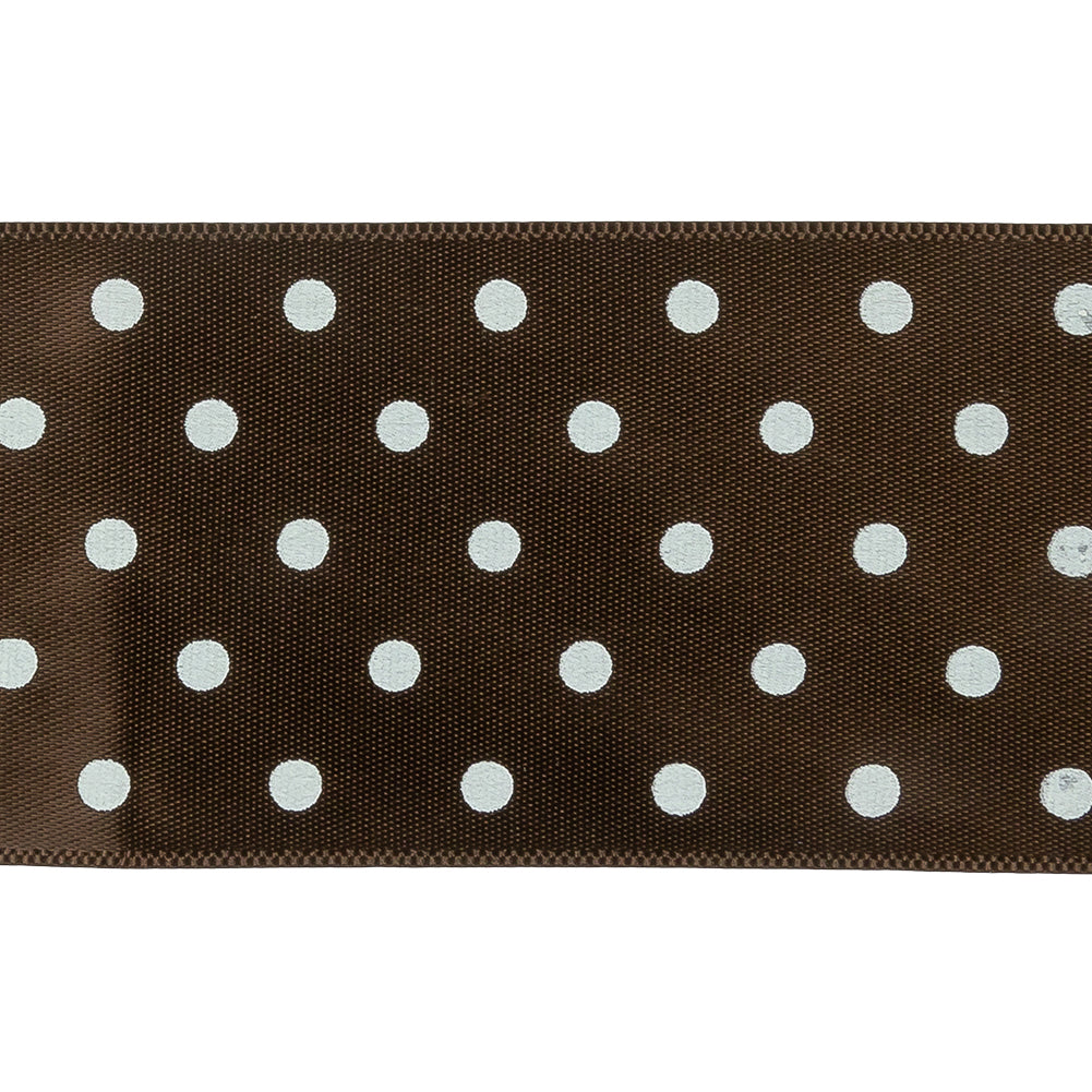 Brown and White Polka Dot Satin Ribbon - 1.5
