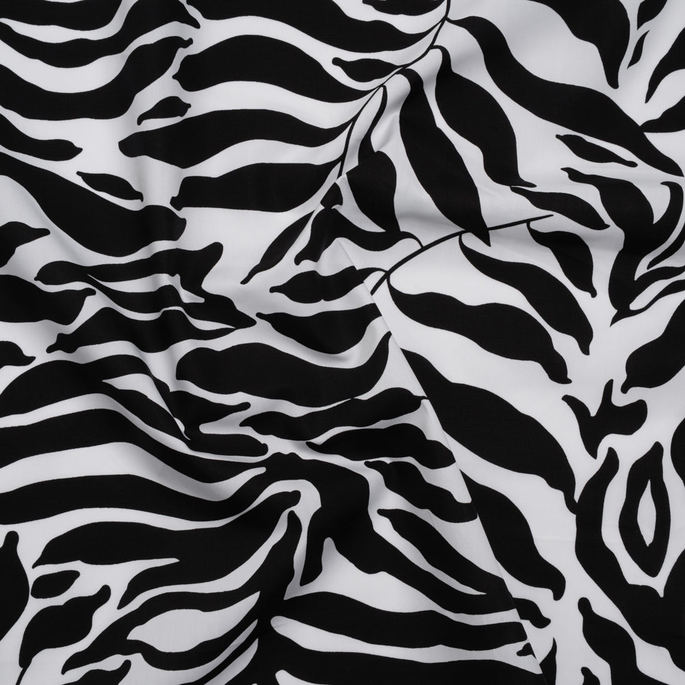 Cotton Poplin - Black and White Abstracted Leaves and Animal Stripes - Designer Deadstock - Joann Fabrics